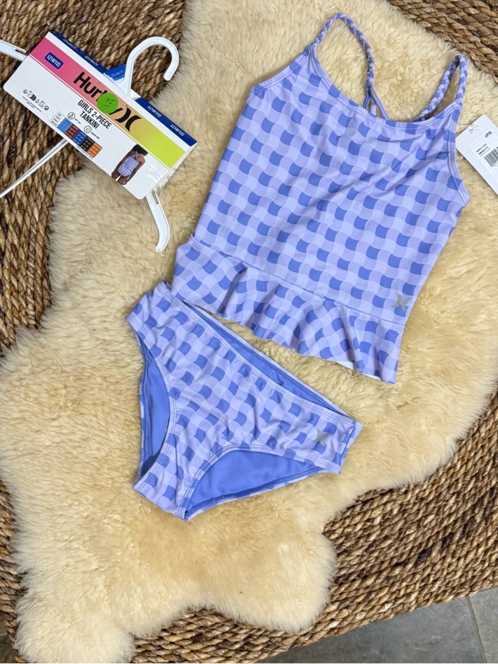 Hurley Girls Lavender Check Two-Piece Tankini Swim Set